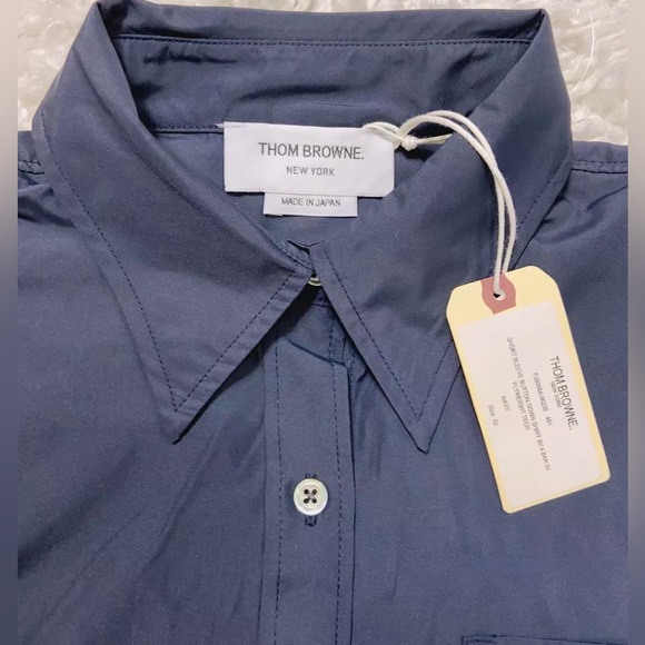 NWT Thom Browne Navy 4-Bar Flyweight Tech Short Sleeve Button Down Shirt - Picture 6 of 13